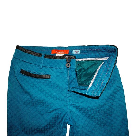 Cartonnier Charlie Ankle Pants Teal Textured Snake Print Women’s 8 - Picture 2 of 10